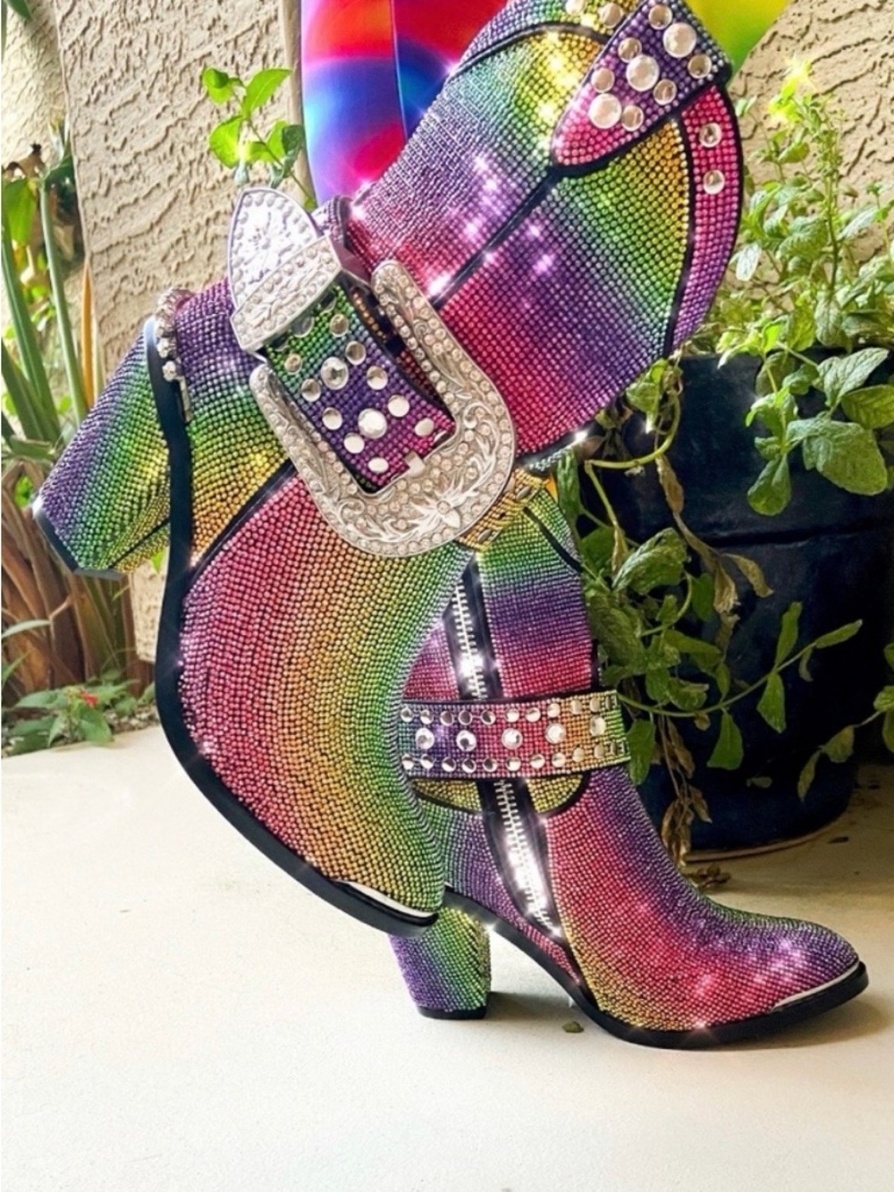 Dolls Kill CLUB EXX Pride Rainbow Sheriff Shine Rhinestone Cowboy Boots - Picture 10 of 10